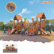 Bộ cầu trượt liên hoàn gỗ 2 khối đa năng PW-1512