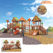 Bộ liên hoàn cầu trượt bằng gỗ ngoài trời 3 khối PW-1515