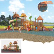 Cầu trượt liên hoàn gỗ 3 khối ngoài trời PW-1514