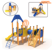 Cầu trượt liên hoàn gỗ ngoài trời đẹp PW-1501