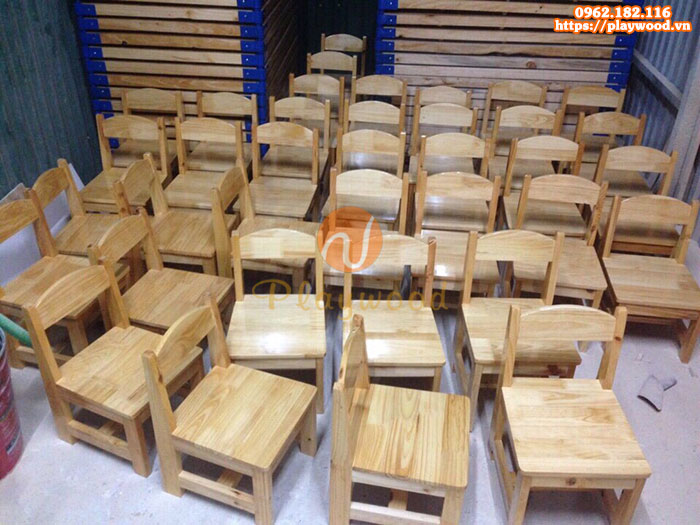 Ghế gỗ mầm non chân gỗ cao 28cm PW-3309