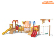 Nhà khối cầu trượt liên hoàn gỗ kèm xích đu PW-1534