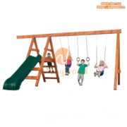 Xích đu gỗ 3 chỗ kèm cầu trượt cho bé PW-2309