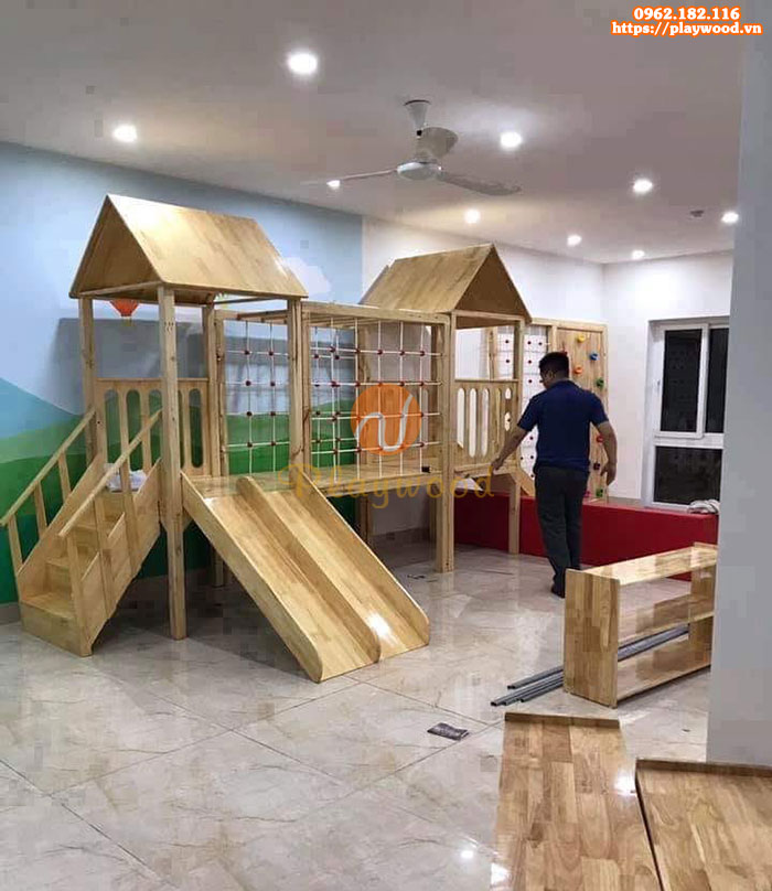 Tư vấn mua cầu trượt liên hoàn gỗ cho khu vui chơi trẻ em trong nhà-1