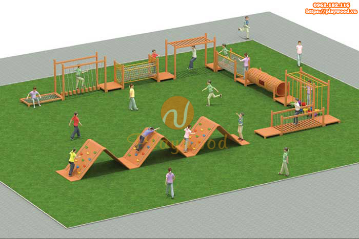 Chọn mua bộ vận động liên hoàn gỗ cho khu vui chơi trẻ em ngoài trời