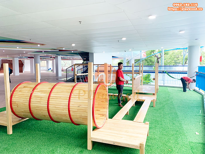 Công trình lắp đặt bộ vận động gỗ liên hoàn cho trường mầm non đa trí tuệ tại Hà Nội