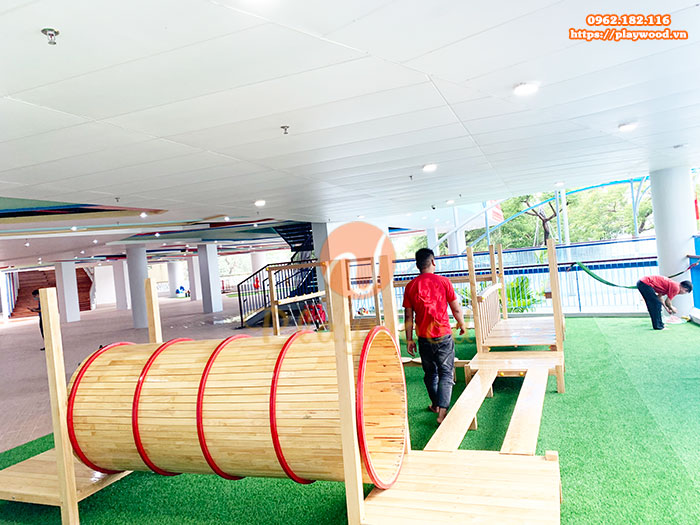 Công trình lắp đặt bộ vận động gỗ liên hoàn cho trường mầm non đa trí tuệ tại Hà Nội