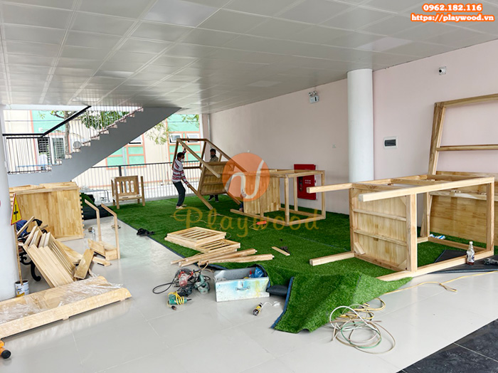 Sản xuất lắp đặt bộ cầu trượt liên hoàn 4 khối trong nhà cho trường mầm non tại Hà Nội