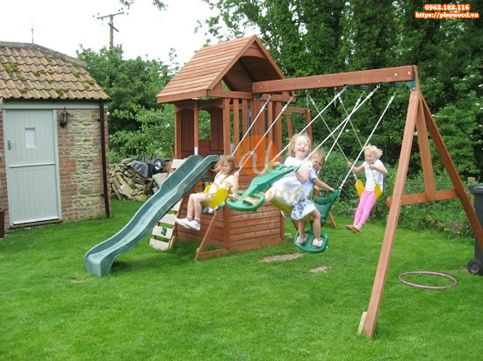 Làm đẹp sân vườn gia đình bạn với sản phẩm cầu trượt liên hoàn gỗ